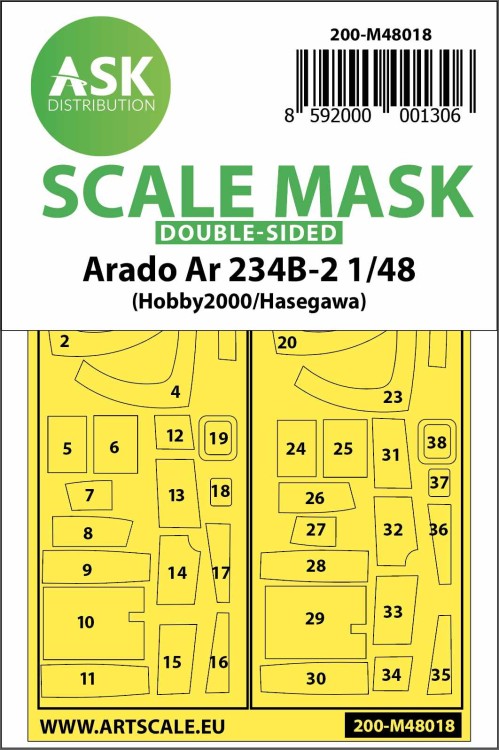 Art Scale 200-M48018 Arado Ar-234B-2 canopy frame paint masks (inside & outside) 1/48