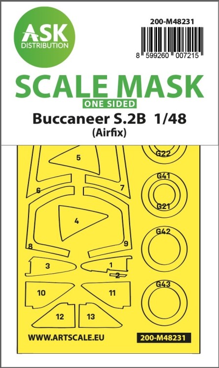 Art Scale 200-M48231 Blackburn Buccaneer S.2B wheels and canopy frame paint mask (outside only) 1/48