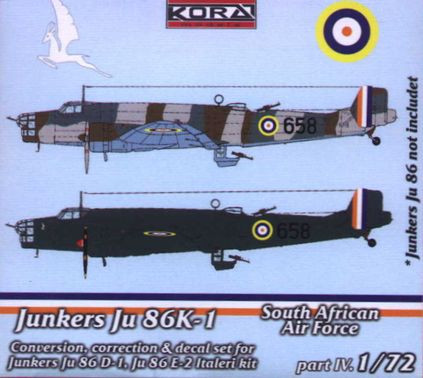 Kora Model C7253 Ju 86K-1 South African AF - Conv.Set 1/72