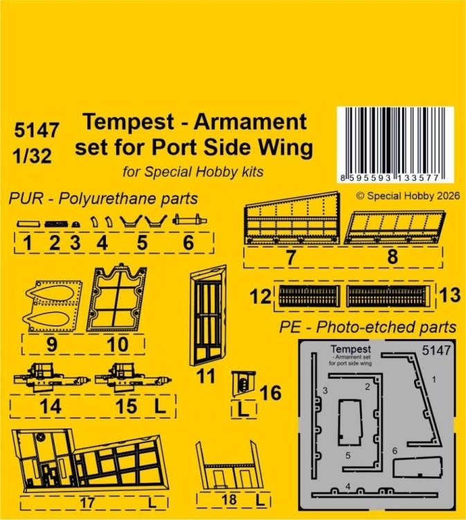 CMK SP5147 Tempest - Armament set for Port Side Wing 1/32
