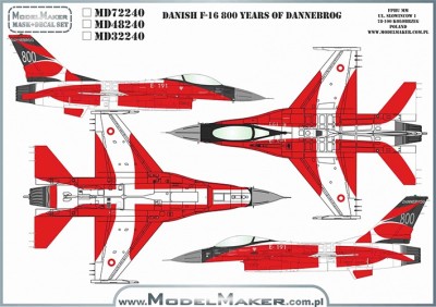 Model Maker Decals MD48240 Danish General-Dynamics F-16AM Fighting Falcon 800 Years of Dannebrog 1/48