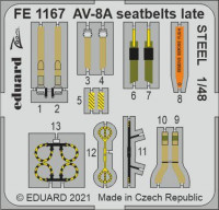 Eduard FE1167 AV-8A seatbelts late STEEL (KIN) 1:48