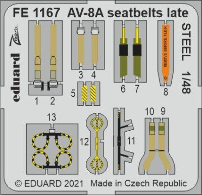 Eduard FE1167 AV-8A seatbelts late STEEL (KIN) 1:48