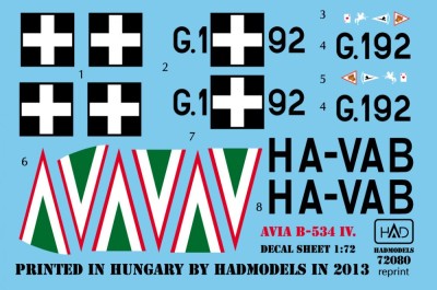 HAD 72080 Decal Avia B-534 1/72
