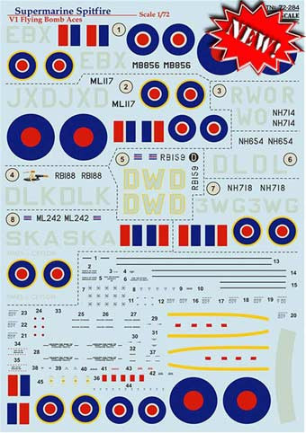 Print Scale 72-284 S.Spitfire V1 Flying Bomb Aces (wet decals) 1/72