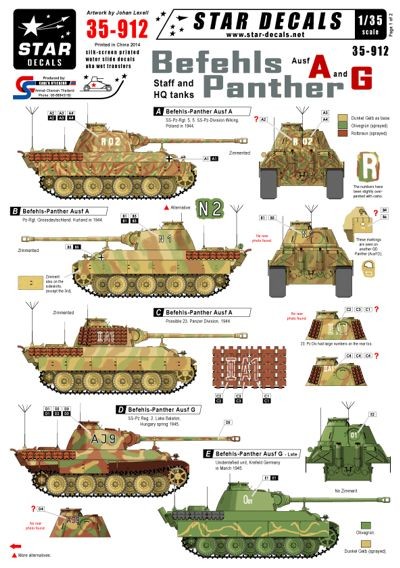 Star Decals STAR35912 Befehl-Panthers Ausf.A and G. Panther Staff and HQ tanks. Panther Ausf.A and G 1/35