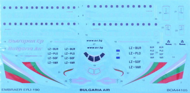BOA Decals 44105 Embraer ERJ-190 Bulgaria Air (REV) 1/144