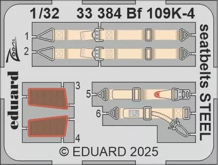 Eduard 33384 SET Bf 109K-4 seatbelts STEEL (KOTARE) 1/32