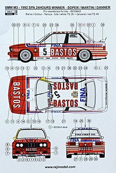 Reji Model 298 BMW M3 - 1992 SPA 24hrs Winner (decals) 1/24