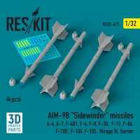 Reskit 32477 AIM-9B 'Sidewinder' missiles (4 pcs.) 1/32