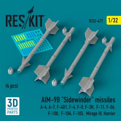 Reskit 32477 AIM-9B 'Sidewinder' missiles (4 pcs.) 1/32