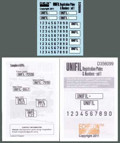Echelon FD D356099 UNIFIL Registration Plates & Numbers - Set 1 1/35