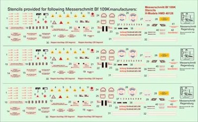 Hm Decals HMD-48128 1/48 Stencils Messerschmitt BF-109K-4/6/10/14