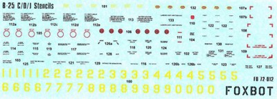Foxbot Decals FBOT72012 North-American B-25C/B-25D/B-25J Mitchell Stencils 1/72
