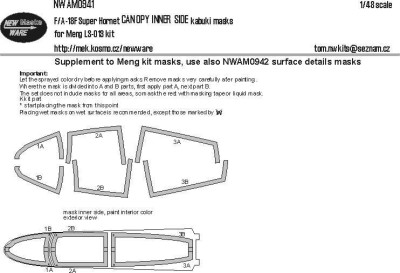 New Ware NWA-M0941 Mask F/A-18F Super Hornet CANOPY INNER SIDE 1/48