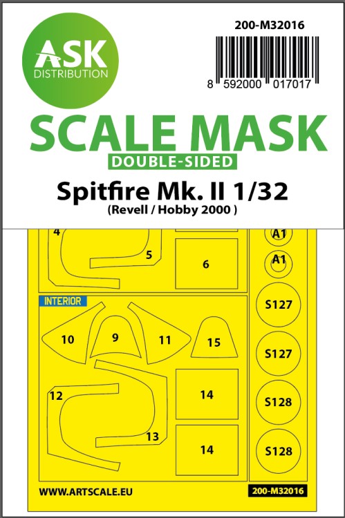 Art Scale 200-M32016 Supermarine Spitfire Mk.II wheels and canopy frame paint masks (inside & outside) Kabuki masking foil 1/32