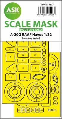 Art Scale 200-M32117 Douglas A-20G RAAF Havoc wheels and canopy frame paint mask (inside and outside) 1/32