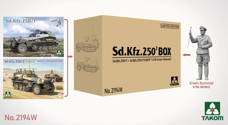 Takom 2194W  Sd.Kfz.250/1+Sd.Kfz.250/3 «GREIF» + фигура генерала Роммеля 1:16 (ограниченная серия) 1/35