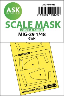 Art Scale 200-M48019 Mikoyan MiG-29 Kabuki canopy frame paint masks (inside &amp; outside) 1/48