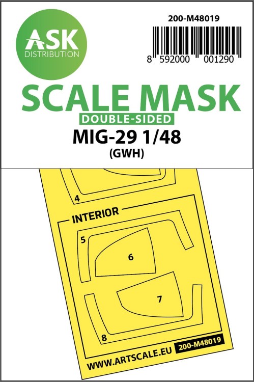 Art Scale 200-M48019 Mikoyan MiG-29 Kabuki canopy frame paint masks (inside & outside) 1/48