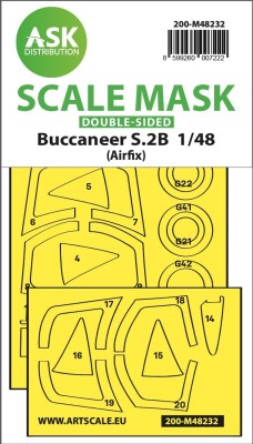 Art Scale 200-M48232 Blackburn Buccaneer S.2B wheels and canopy frame paint mask (inside and outside) 1/48