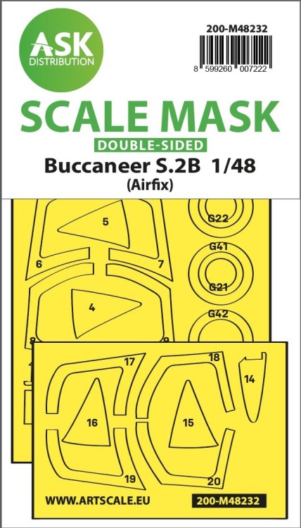 Art Scale 200-M48232 Blackburn Buccaneer S.2B wheels and canopy frame paint mask (inside and outside) 1/48