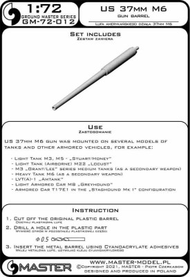 Master G72012 US 37 mm M6 Gun barrel 1/72