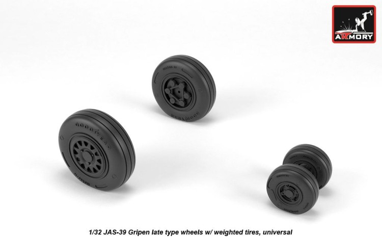 Armory ARAW32503 Saab JAS-39 "Gripen" wheels with weighted tires, late 1/32
