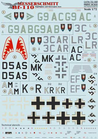 Print Scale 72-169 Messerschmitt Bf.110 Night Fighter & Interceptor Aces 1/72