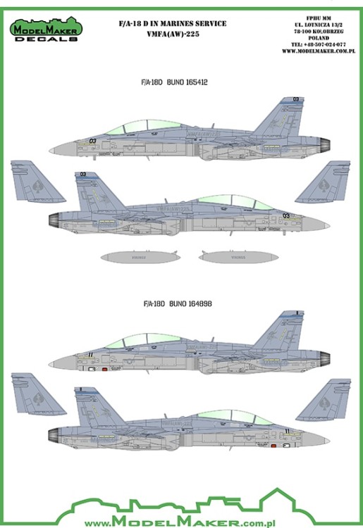 Model Maker Decals D72054 McDonnell-Douglas F/A-18D VMFA-225 Vikings 1/72
