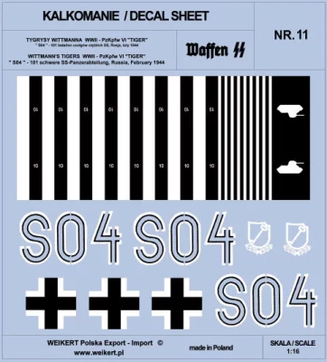 Weikert Decals 211 TIGER I 'S04' 101st SS, Russia, Febr. 1944 1/16