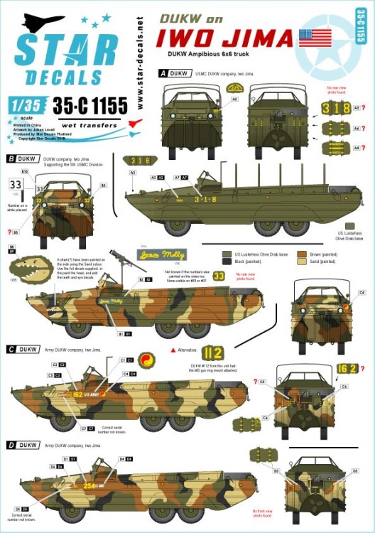 Star Decals 35-C1155 DUKW on Iwo Jima. USMC and U.S. Army DUKWs 1/35