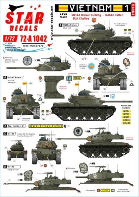 Star Decals 72-A1042 Vietnam 1. M24 Chaffee, M41 Walker Bulldog and M48A3 Patton inSouth Vietnamese army, ARVN - Army of the Republic of Vietnam 1/72
