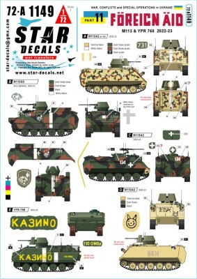 Star Decals 72-A1149 War in Ukraine # 11Foreign Aid to Ukraine 2022-23.M113A2/A3, M113G3 and YPR-765 1/72
