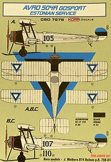 Kora Model CSD7278 AVRO 504R Estonia Conv.set&amp;decal (AIRFIX) 1/72
