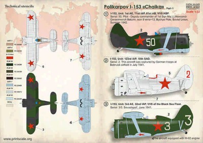 Print Scale 32-025 Polikarpov I-153 &quot;Chaika&quot; Part 1 The complete set 1,5 leaf 1/32
