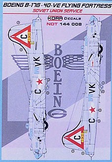 Kora Model NDT144008 Boeing B-17G-40-VE Soviet Union декали 1/144