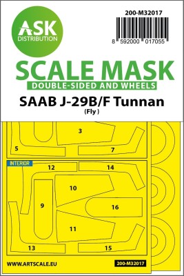Art Scale 200-M32017 Saab J-29B/J-29F wheels and canopy frame paint masks (inside &amp; outside) Kabuki masking foil 1/32