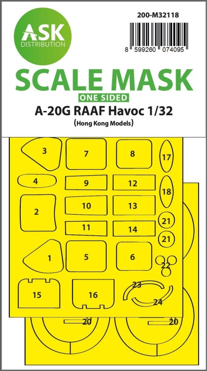 Art Scale 200-M32118 Douglas A-20G RAAF Havoc canopy frame paint mask (outside only) 1/32