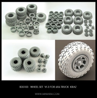 Miniarm 35103 КрАЗ: колеса ВИ-3, 6 + запаска 1/35
