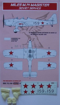Kora Model DEC72150 Miles M.14 Magister (Soviet Service) декали декали 1/72
