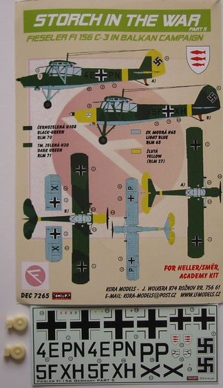 Kora Model DEC7265 Fi-156 C-3 (in Balkan Campaign) декали декали 1/72
