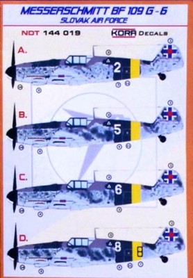 Kora Model NDT144019 Bf 109G-6 Slovak Air Force декали 1/144
