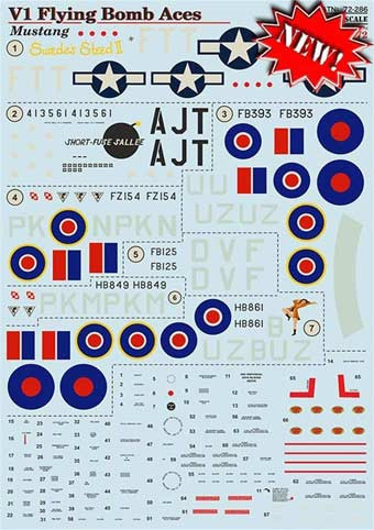 Print Scale 72-286 P-51 Mustang V1 Flying Bomb Aces (wet decals) 1/72