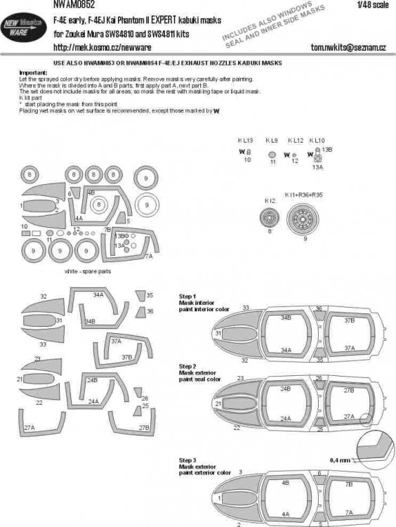 New Ware NWA-M0852 Маска F-4E early, F-4EJ Kai Phant. II EXPERT 1/48