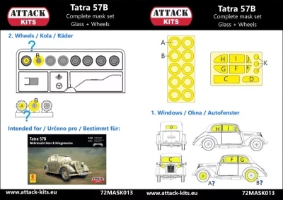 Attack 72MASK13 Tatra T57B - mask set (glass &amp; wheels) 1/72