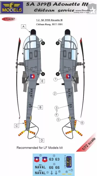 Lf Model C72287 Decals SA 319B Alouette III Chilean service 1/72