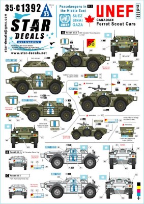 Star Decals 35-C1392 UNEF Canadian Ferrets.Middle East Peacekeepers # 3.Ferret Scout Car Mk.2 Mk.1 Scout Cars 1/35