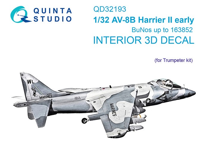 Quinta Studio QD32193 AV-8B Harrier II ранний (Trumpeter) 3D Декаль интерьера кабины 1/32