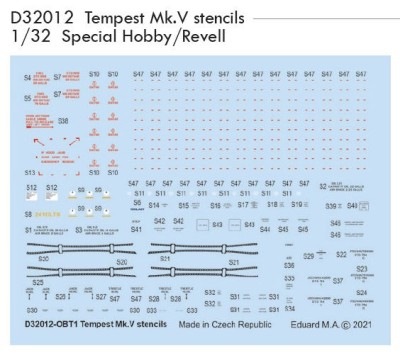 Eduard D32012 Decals Tempest Mk.V stencils (SP.H./REV) 1/32